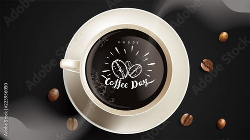 Vector illustration of happy International or national Coffee Day with hand lettering. Suitable for greeting card, poster and banner. mobile background