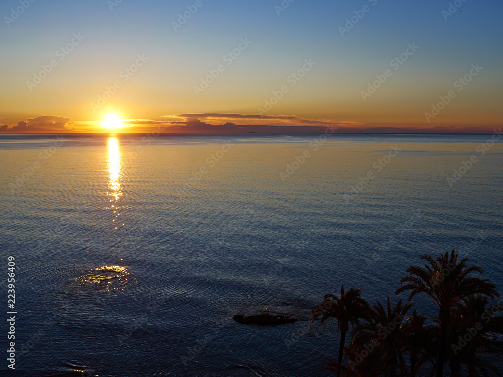Beautiful sunrise over summer resort Orihuela Costa Valencia Spain
