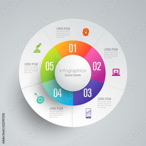 Infographics design vector and business icons with 5 options.
