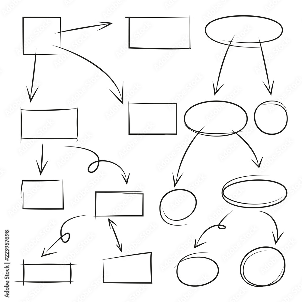 hand drawn arrows, circle and rectangle for flowchart diagram Stock ...