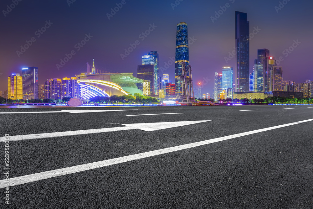 Road pavement and Guangzhou city buildings skyline Road pavement and Guangzhou city buildings skyline