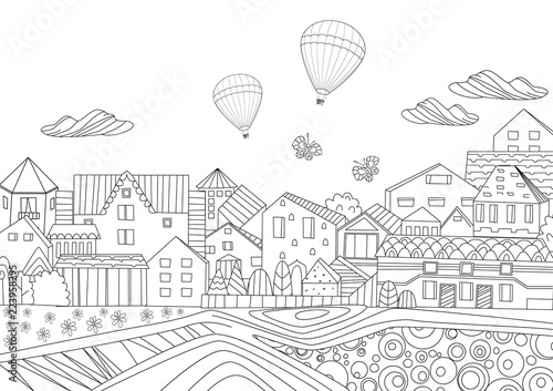 Pretty cityscape for your coloring book