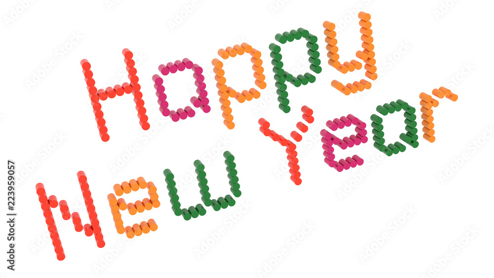Happy New Year Words 3D Rendered Congratulation Text With Geometry, Old Style Font Illustration Colored With Tetrad Colors 6 Degrees, Isolated On White Background .. Happy New Year Words 3D Rendered Congratulation Text With Geometry, Old Style Font Illustration Colored With Tetrad Colors 6 Degrees, Isolated On White Background ..
