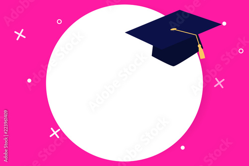 Flat design business Vector Illustration concept Empty template copy space Posters coupons promotional material. Graduation hat with Tassel Scholar Academic cap Headgear for Graduates photo