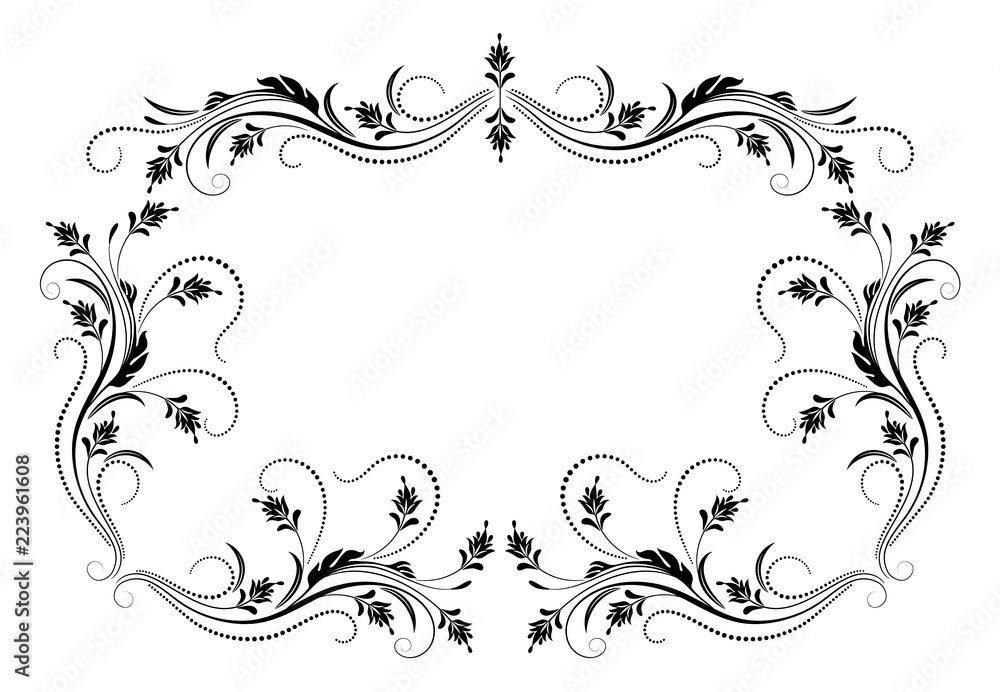 Decorative vintage frame with floral ornament in retro style isolated on white