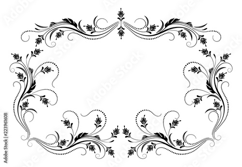 Decorative vintage frame with floral ornament in retro style isolated on white