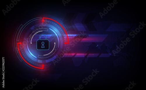Abstract technology security on global network background, vector illustration