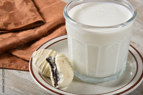 Chocolate cookies and milk photo