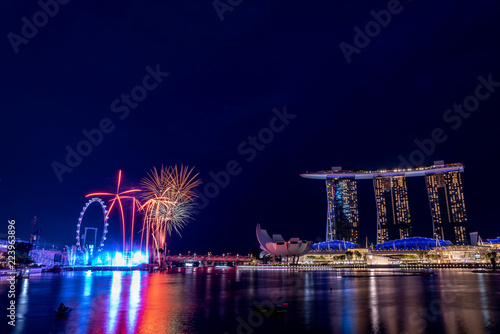 Fireworks at Marina bay area, Singapore - Celebrating 53th National Day