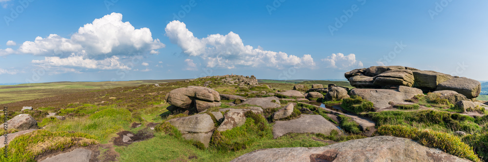 Clouds over Stanage Edge near Hathersage in the East Midlands, Peak District, Derbyshire, England, UK