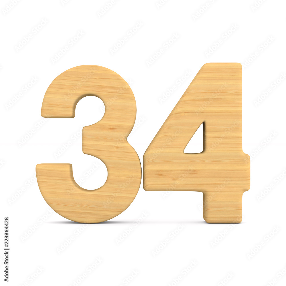 Number thrity four on white background. Isolated 3D illustration Number thrity four on white background. Isolated 3D illustration