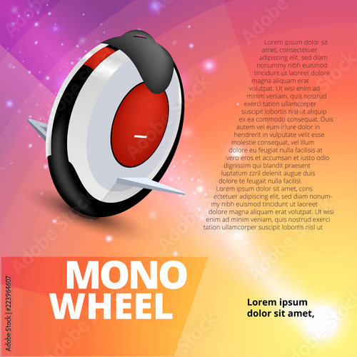 Vector realistic style illustration for posters, banner, advertising. Mono-wheel on abstract background. Advertising banner template