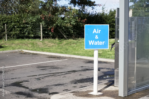 Air and Water sign at petrol station to wash car and inflate car tyres