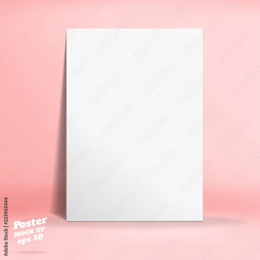 Vector of White paper poster in pastel colorful pink studio room,Template mock up for display of design or your content ,Business presentation.