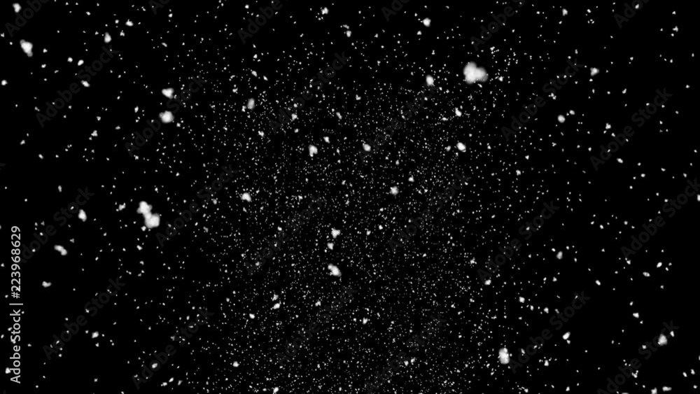 Isolated snow falling on black background