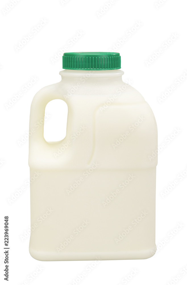 PLASTIC MILK BOTTLE ISOLATED ON WHITE BACKGROUND