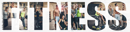Collage of fit people smiling while exercising at the gym
