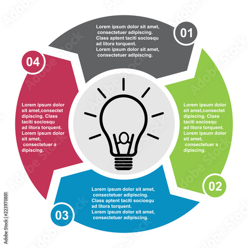4 step vector element in four colors with labels, infographic diagram. Business concept of 4 steps or options with bulb
