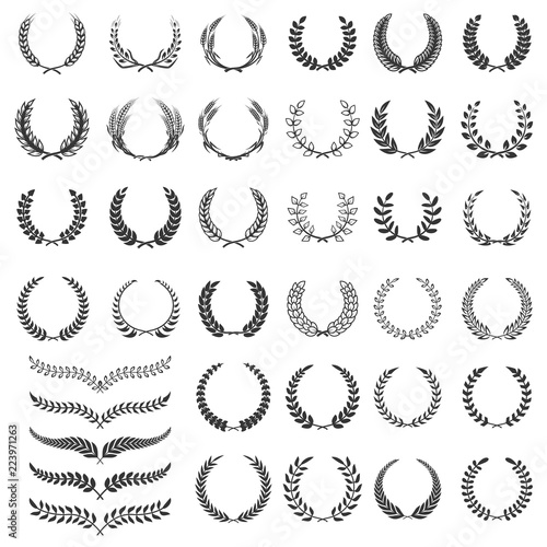 Set of laurel wreath icons. Design element for logo, label, emblem, sign.