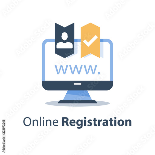 Online resources, web site registration, enrollment concept, computer monitor, account register, internet access