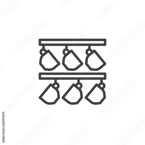 Coffee cup hangs outline icon. linear style sign for mobile concept and web design. Mugs stand and hang on the kitchen hanger simple line vector icon. Symbol, logo illustration. Pixel perfect vector © alekseyvanin