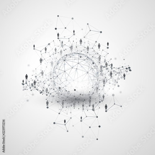Digital Networks, Global Business Connections - Social Media Concept Design with Globe and Network Mesh