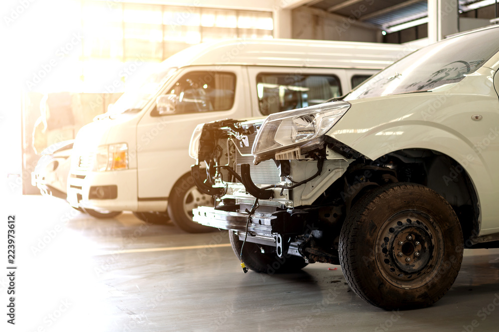 car repair station with soft-focus and over light in the background car repair station with soft-focus and over light in the background