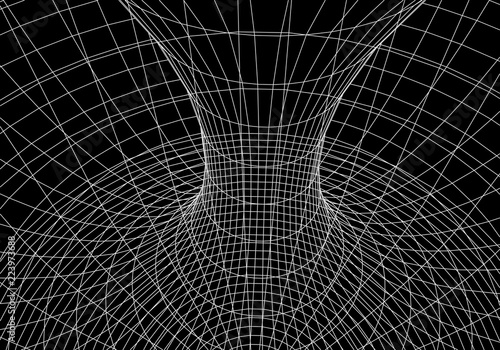 Tunnel or wormhole. Digital 3d wireframe tunnel. 3D tunnel grid. Network cyber technology. Surrealism. Background abstract vector image