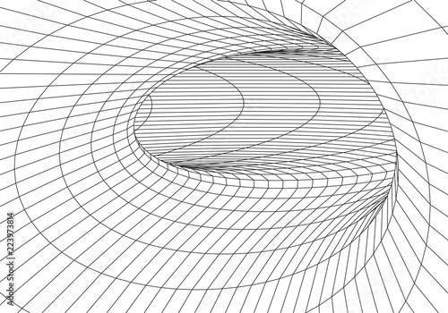 Tunnel or wormhole. Digital 3d wireframe tunnel. 3D tunnel grid. Network cyber technology. Surrealism. Background abstract vector image