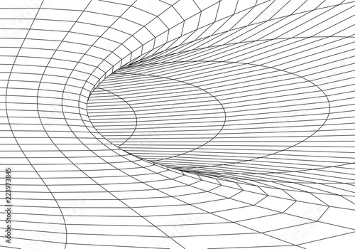 Tunnel or wormhole. Digital 3d wireframe tunnel. 3D tunnel grid. Network cyber technology. Surrealism. Background abstract vector image