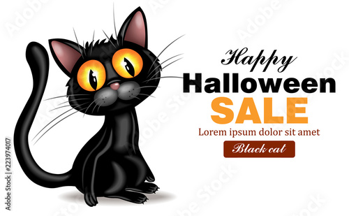 Black cat Vector halloween card. Black Friday sale. Holiday poster templates
