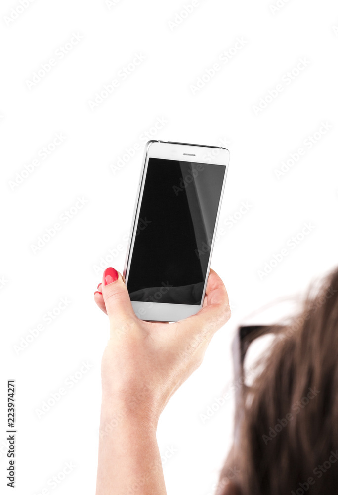Female Hand holding and Touching a Smartphone