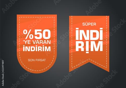 Indirim etiketleri yazilari. Translation from turkish: Sale offer badges. Red promo seals/stickers. Isolated vector illustration