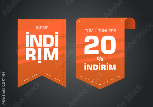 Indirim etiketleri yazilari. Translation from turkish: Sale offer badges. Red promo seals/stickers. Isolated vector illustration