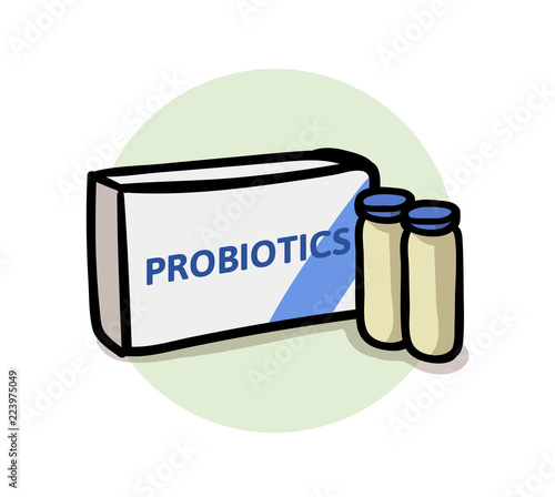 Probiotics health benefits. Probiotics icon. Colorful flat vector illustration. Isolated on white background.