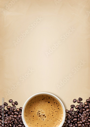 cup of coffee on old brown paper texture