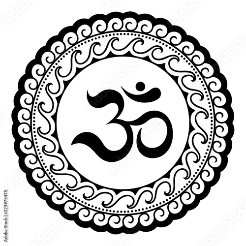 Circular pattern in form of mandala for Henna, Mehndi, tattoo, decoration. Decorative ornament in oriental style with ancient Hindu mantra OM.
