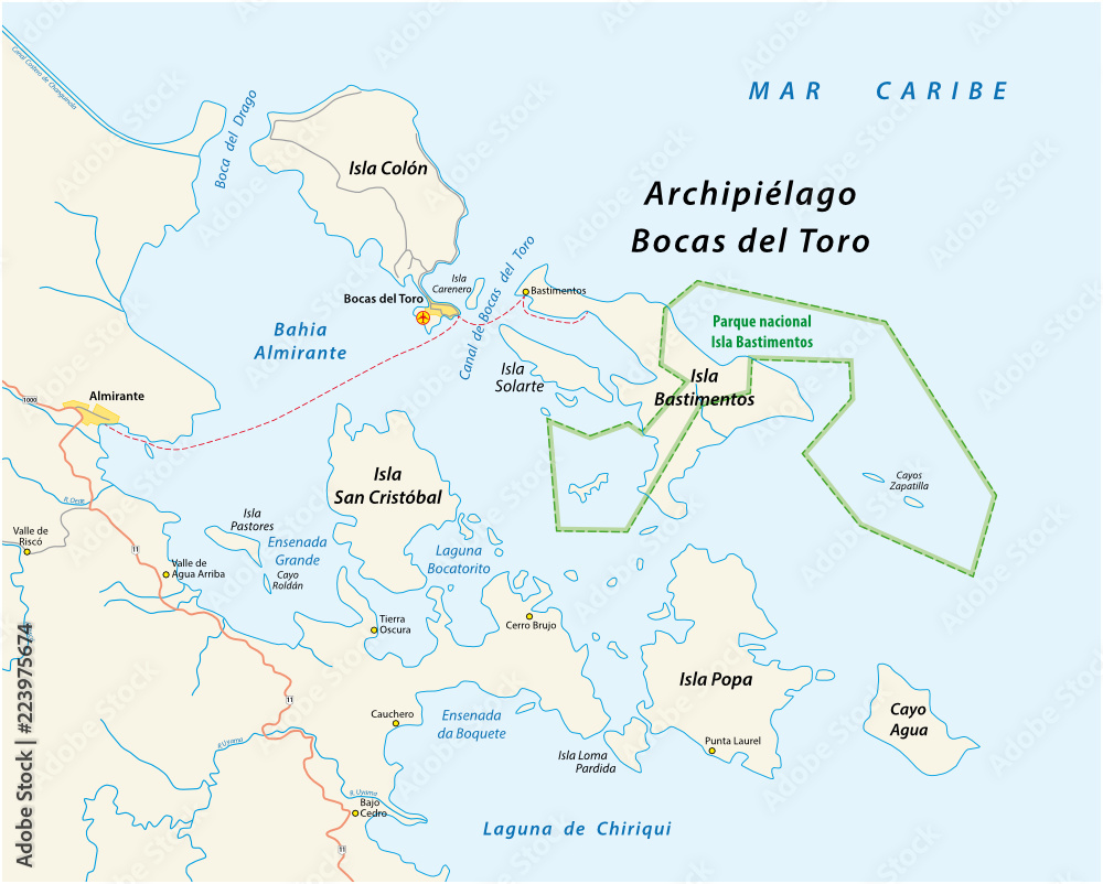 Map of the Panamanian island group of Bocas del Toro, Panama