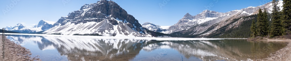 Panoramic view of bow lake on icefield parkway, Canada