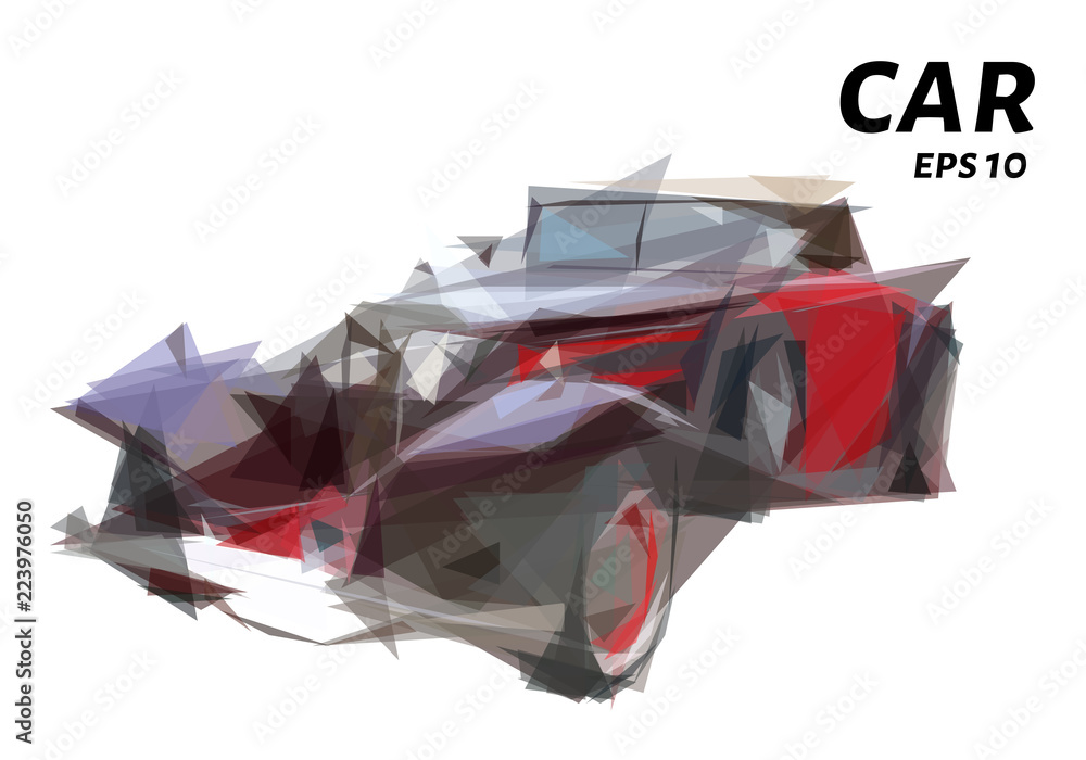 The car is made of triangles. Low poly car. Vector illustration. Stock