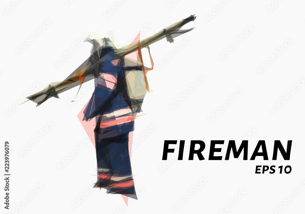Fireman consists of triangles. Low poly fireman. Vector illustration Fireman consists of triangles. Low poly fireman. Vector illustration