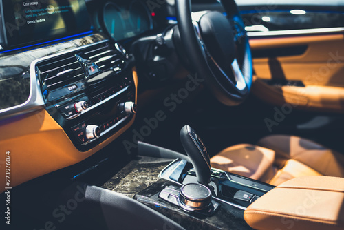Automatic gear stick inside modern car  for background © ahimaone