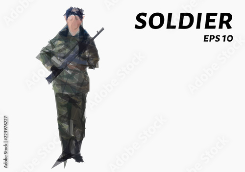 A soldier consists of triangles. Low-poly soldier. Vector illustration