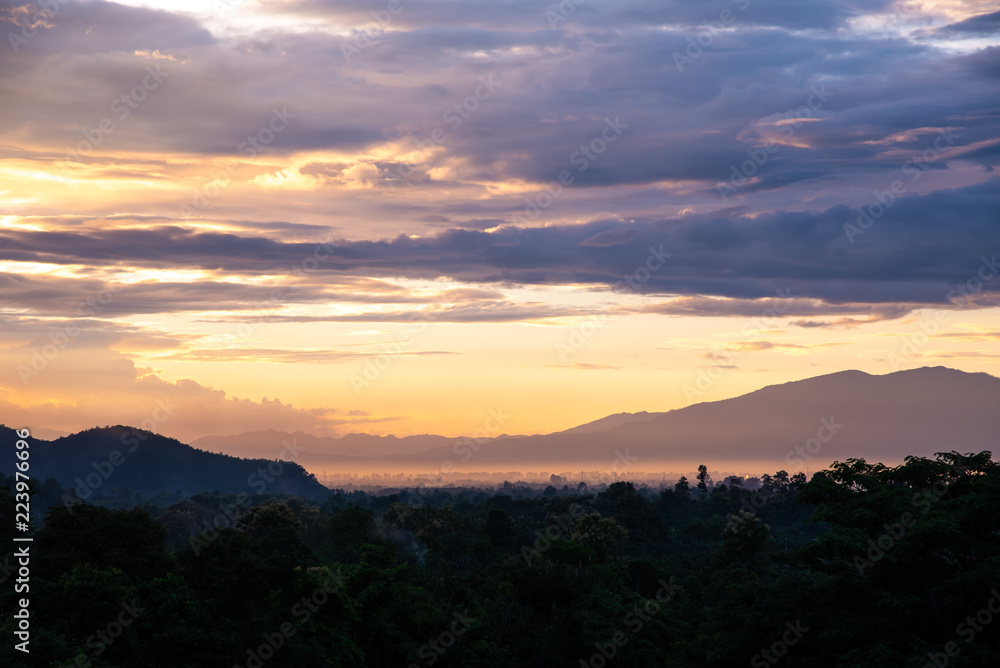 The landscape of the mountains at the sunset Beautiful The landscape of the mountains at the sunset Beautiful