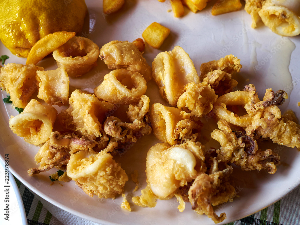 Fried fresh seafood calamari squid rings Fried fresh seafood calamari squid rings