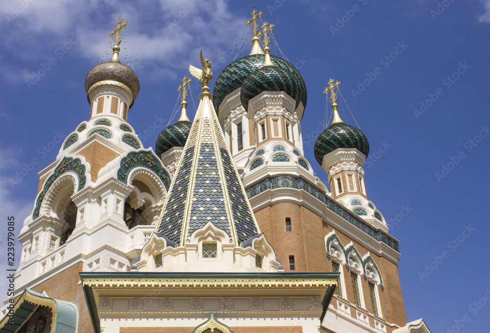 Rooftop detail of St.Nicholas ortodox cathedral in Nice, France