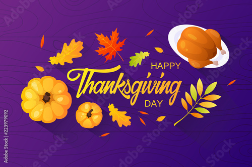 Thanksgiving Banner Design. autumn background, pumpkin and foliage. vector illustration. autumn decorations