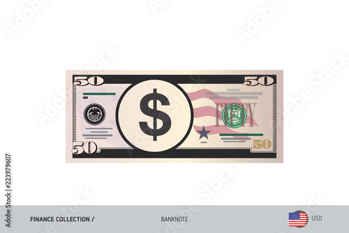 50 US Dollar Banknote. Flat style highly detailed vector illustration. Isolated on white background. Suitable for print materials, web design, mobile app and infographics.