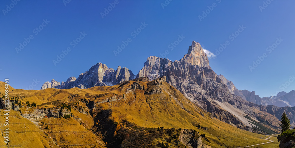 Autumn mountain view at the Rolle pass, Trento - Italy