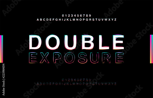 Abstrct Alphabet Double Exposure Glitch Modern Style. Typography Colorful Type for Logo, Creative, Banner or Heading Black Bold Font